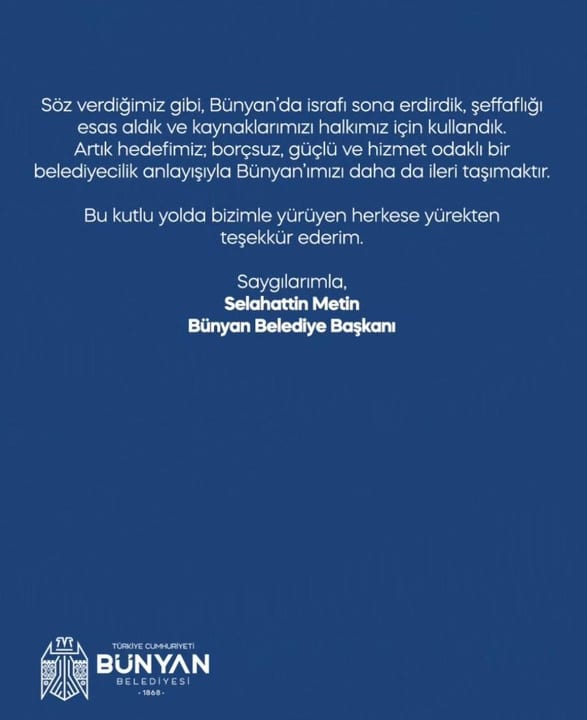 Bünyan Belediyesi borçlarının tamamını ödedi