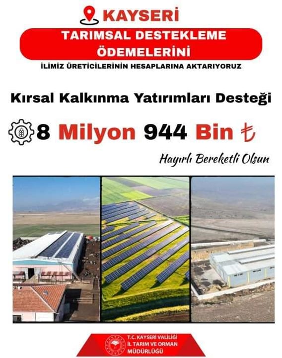 8 milyon 944 bin TL tarımsal destek ödemesi hesaplara aktarıldı