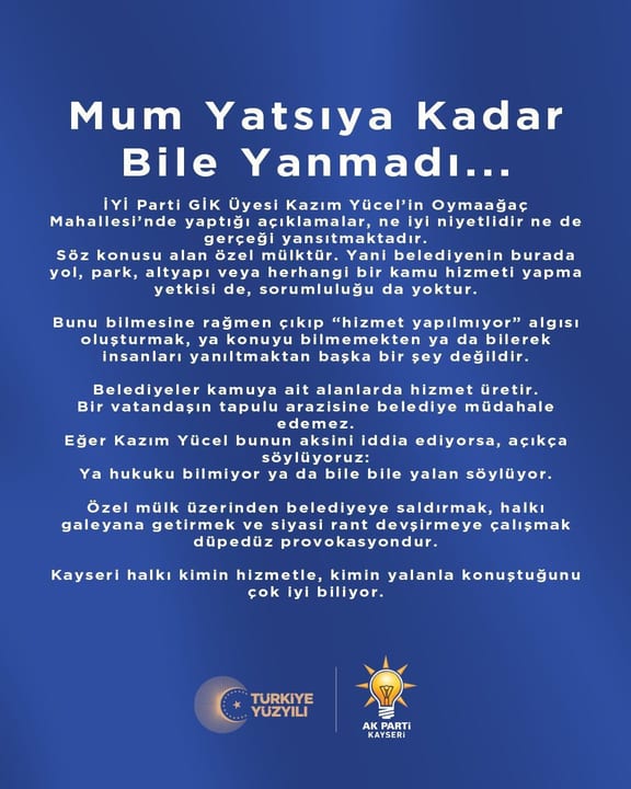 AK Parti’den Kazım Yücel’e tepki: “Özel mülk üzerinden belediyeyi hedef almak provokasyondur”