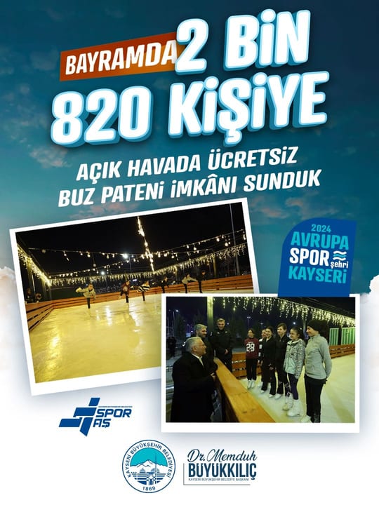 Açık hava buz pateni pisti bayramda 2 bin 820 kişiye hizmet verdi