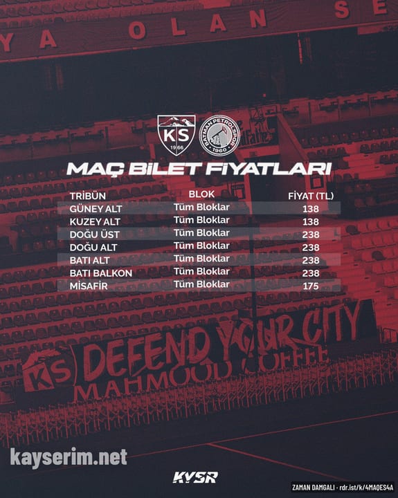 Kayserispor - Batman Petrol Spor maçının biletleri satışa çıktı