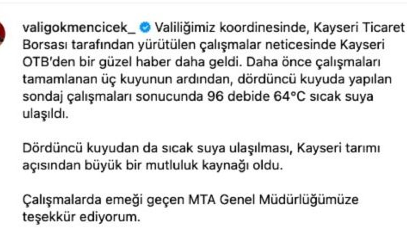 Kayseri tarımına can suyu: 64 derecelik sıcak suya ulaşıldı