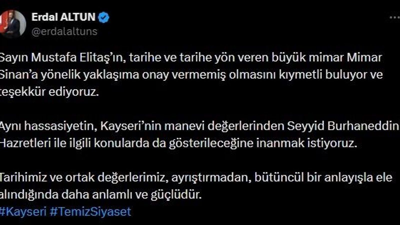 SP’li Altun’dan Elitaş’a teşekkür mesajı