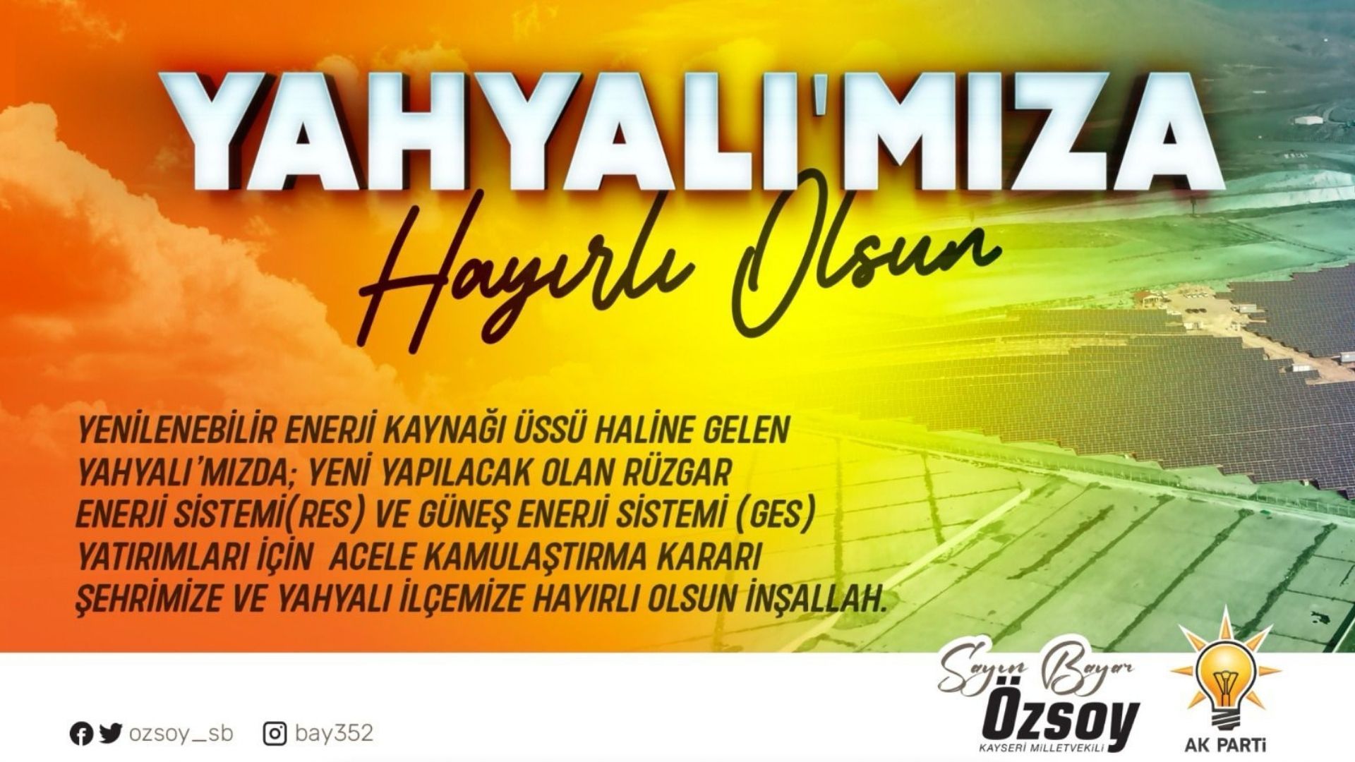 Milletvekili Özsoy, Yahyalı’ya müjdeyi verdi