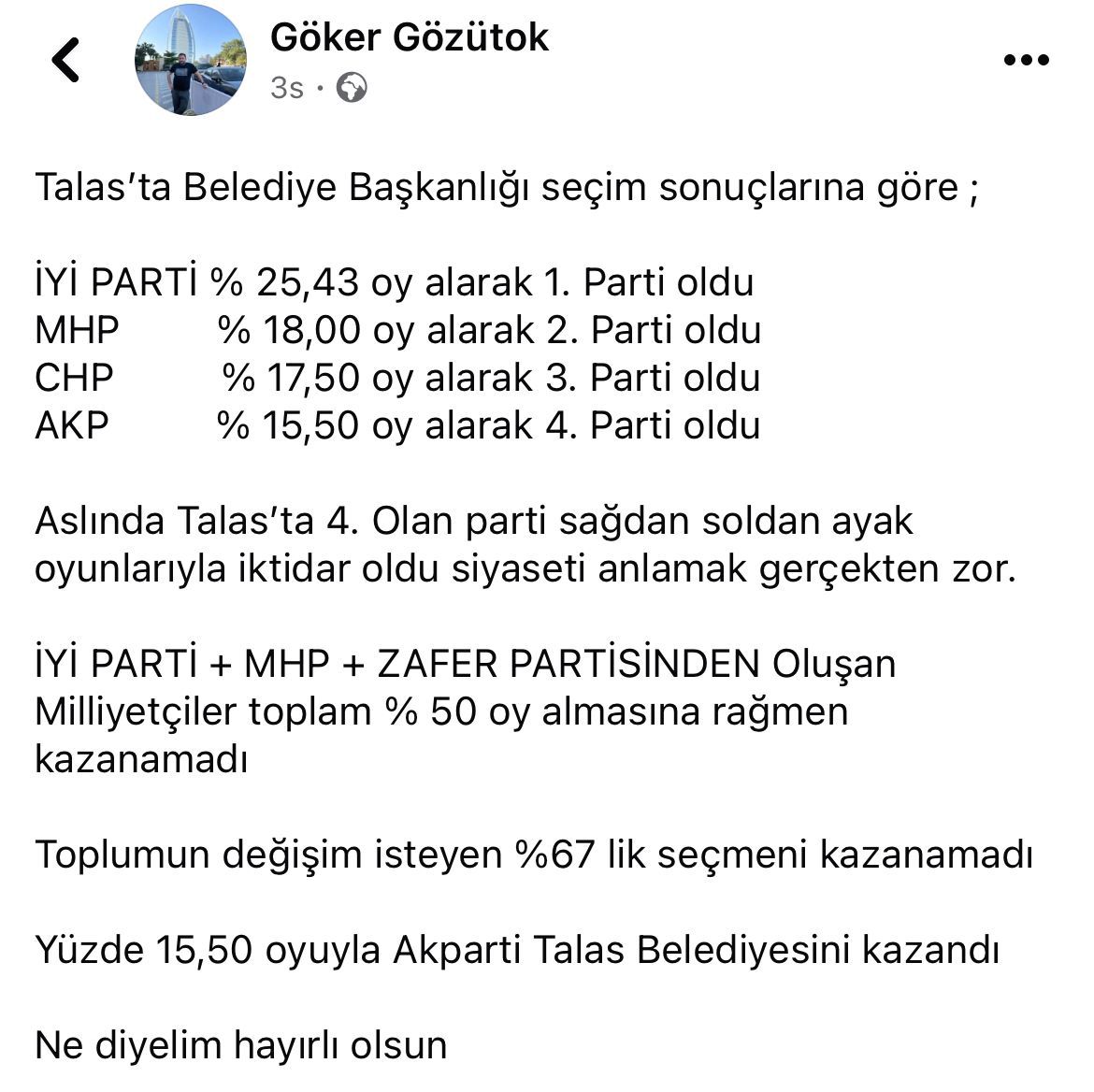 Gözütok, “Değişim isteyenler kazanamadı”