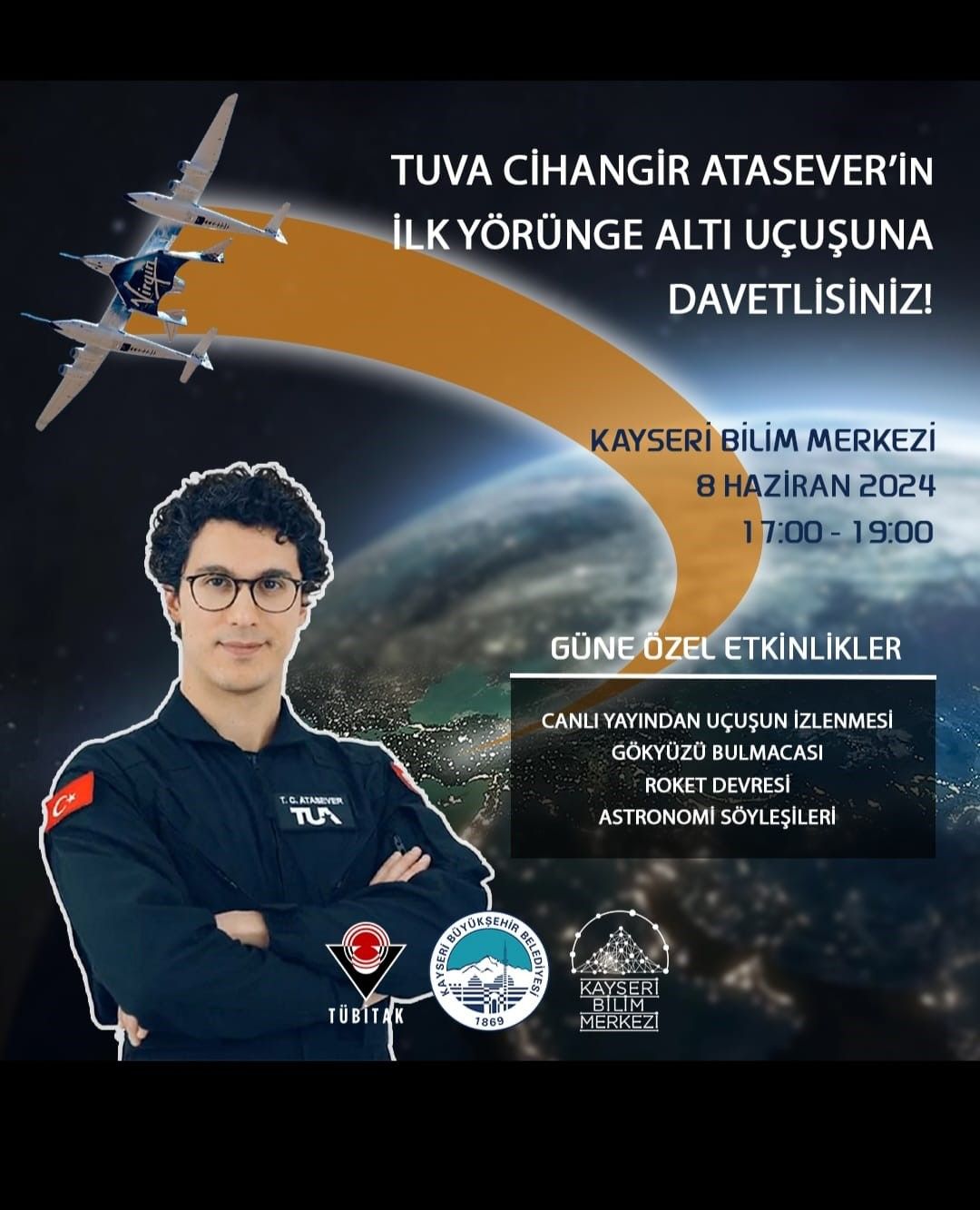 Astronot Atasever’in uçuşu Kayseri Bilim Merkezi’nde canlı olarak yayınlanacak