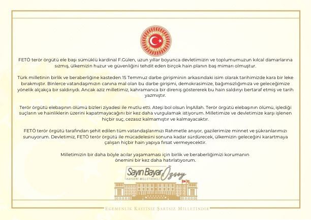Milletvekili Özsoy, “Terör örgütü elebaşının ölümü bizleri ziyadesi ile mutlu etti”