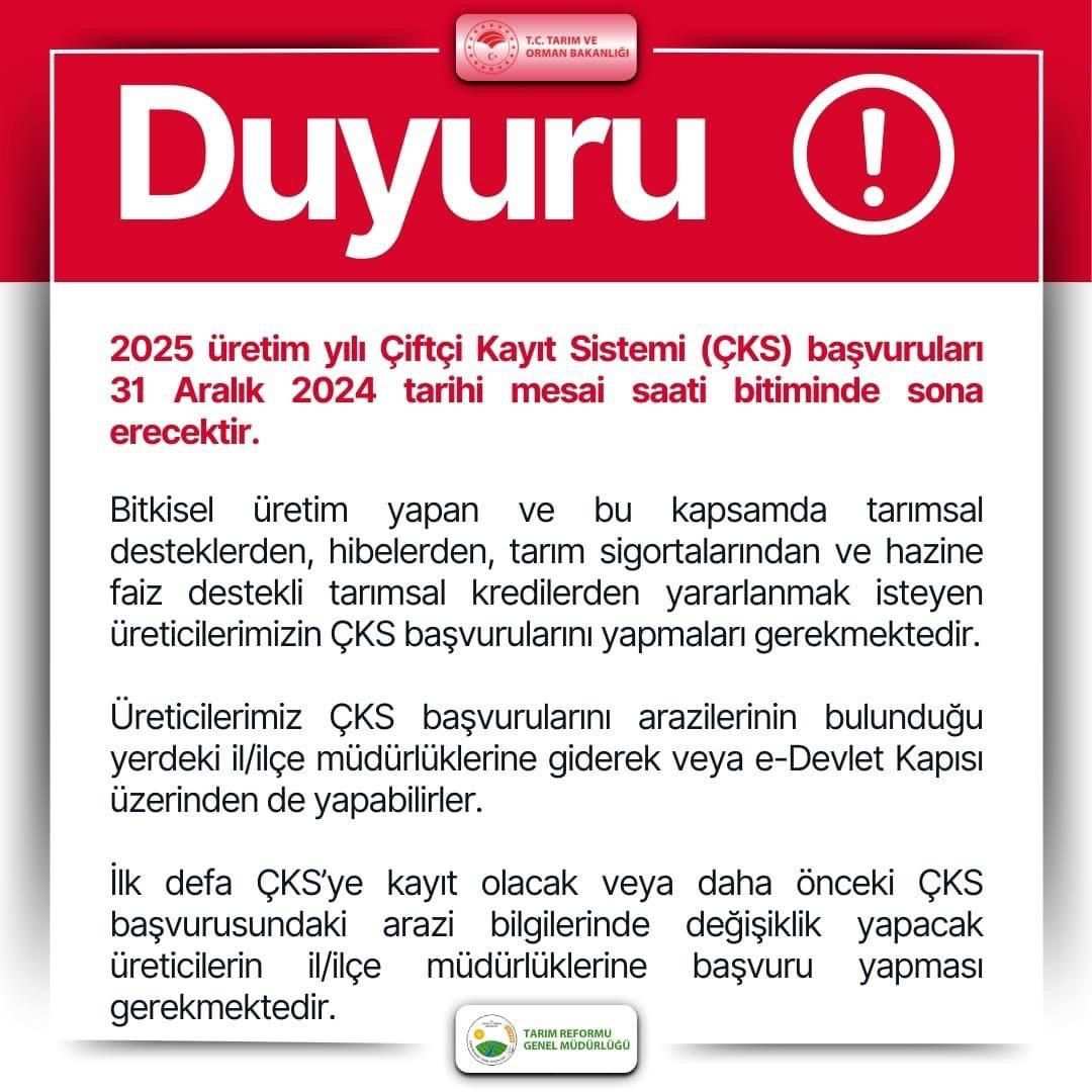 Çiftçiler dikkat! ÇKS başvuruları için son gün 31 Aralık