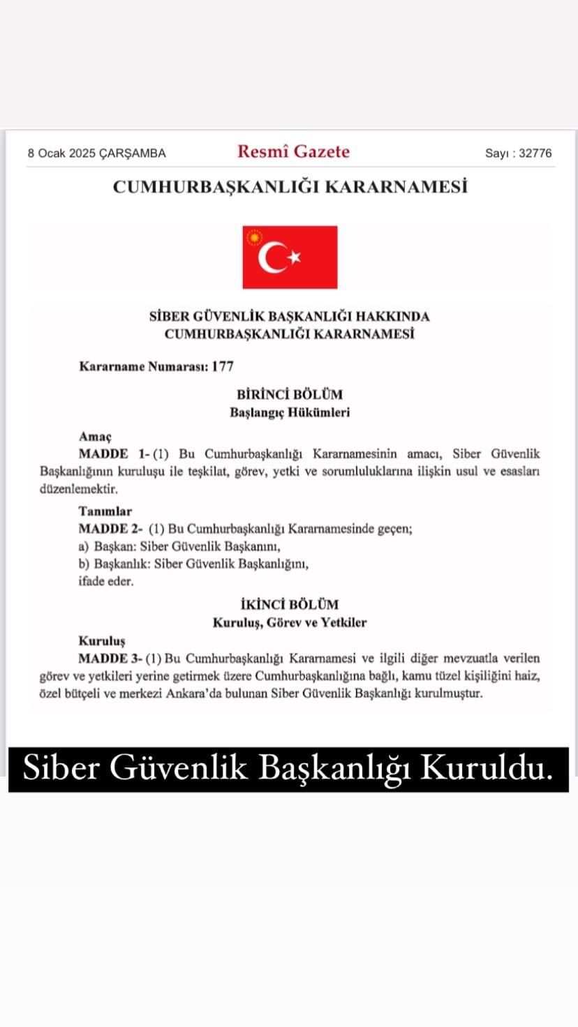 Siber Güvenlik Başkanlığı kuruldu