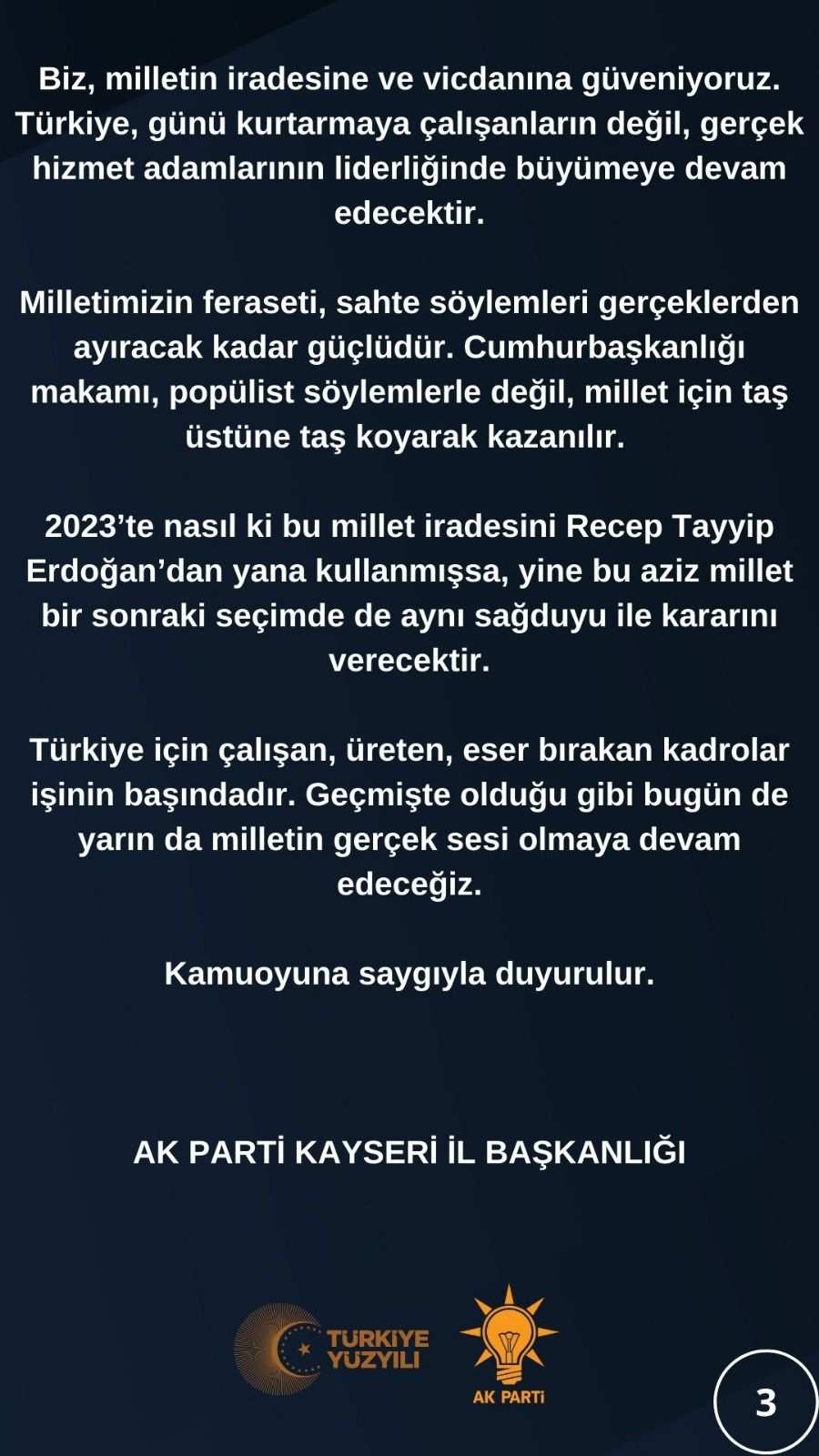AK Parti İl Başkanlığı: “İmamoğlu’nun Kayseri hakkında konuşması dikkate alınacak bir husus değildir”