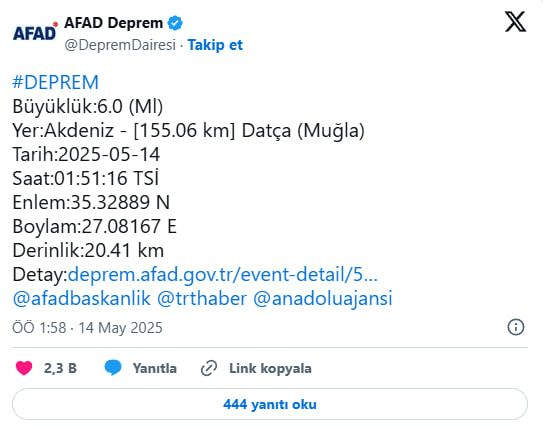 Muğla'da korkutan deprem