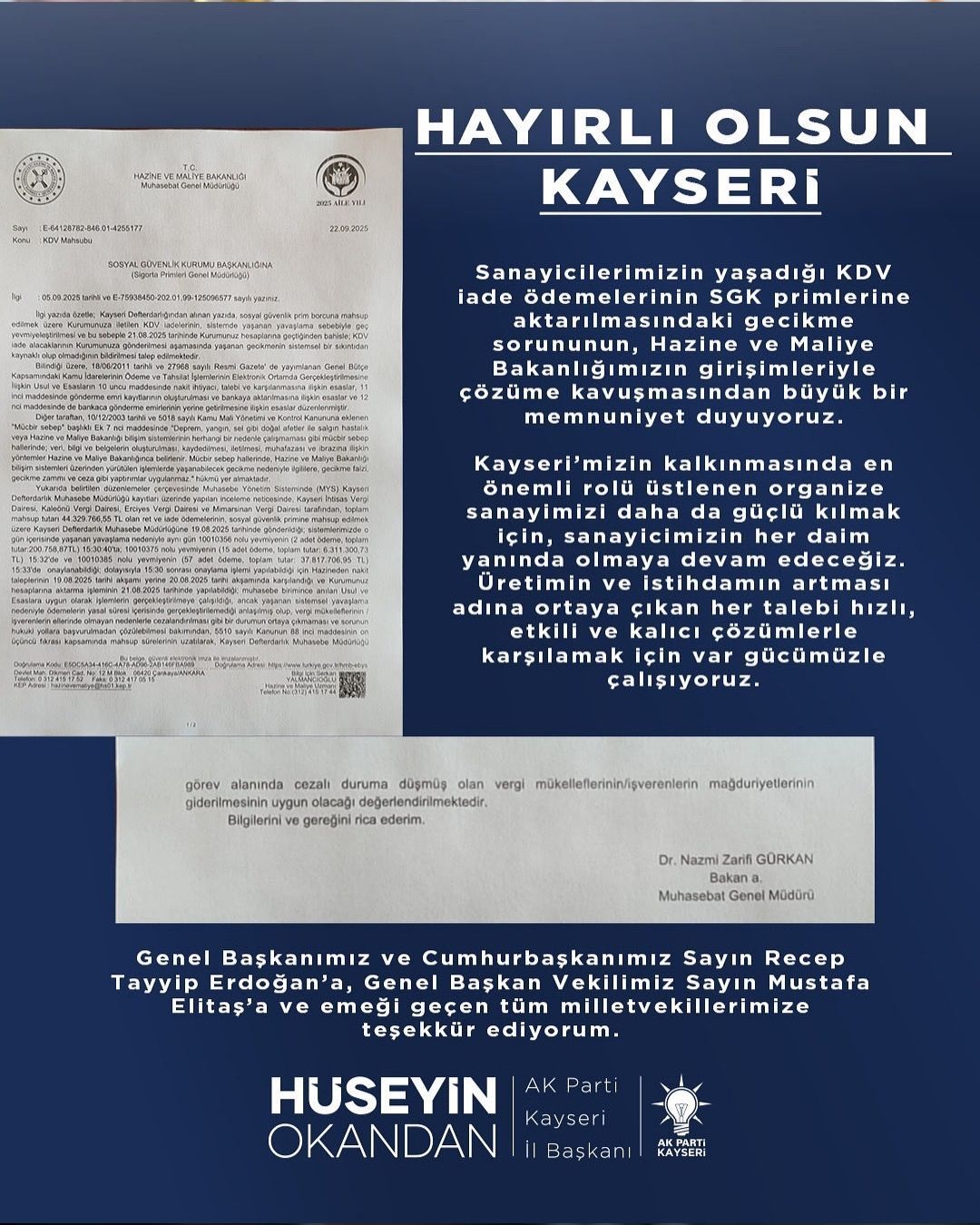 Başkan Okandan, “Sanayicimizin her daim yanında olmaya devam edeceğiz”