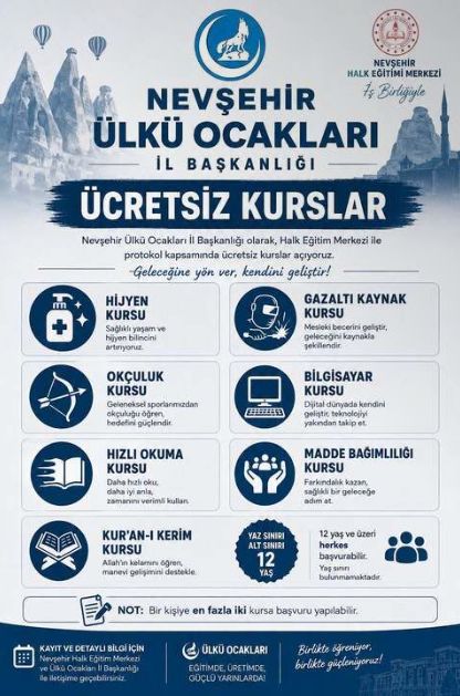Nevşehir’de Ücretsiz Kurs Seferberliği: Kayıtlar Başladı