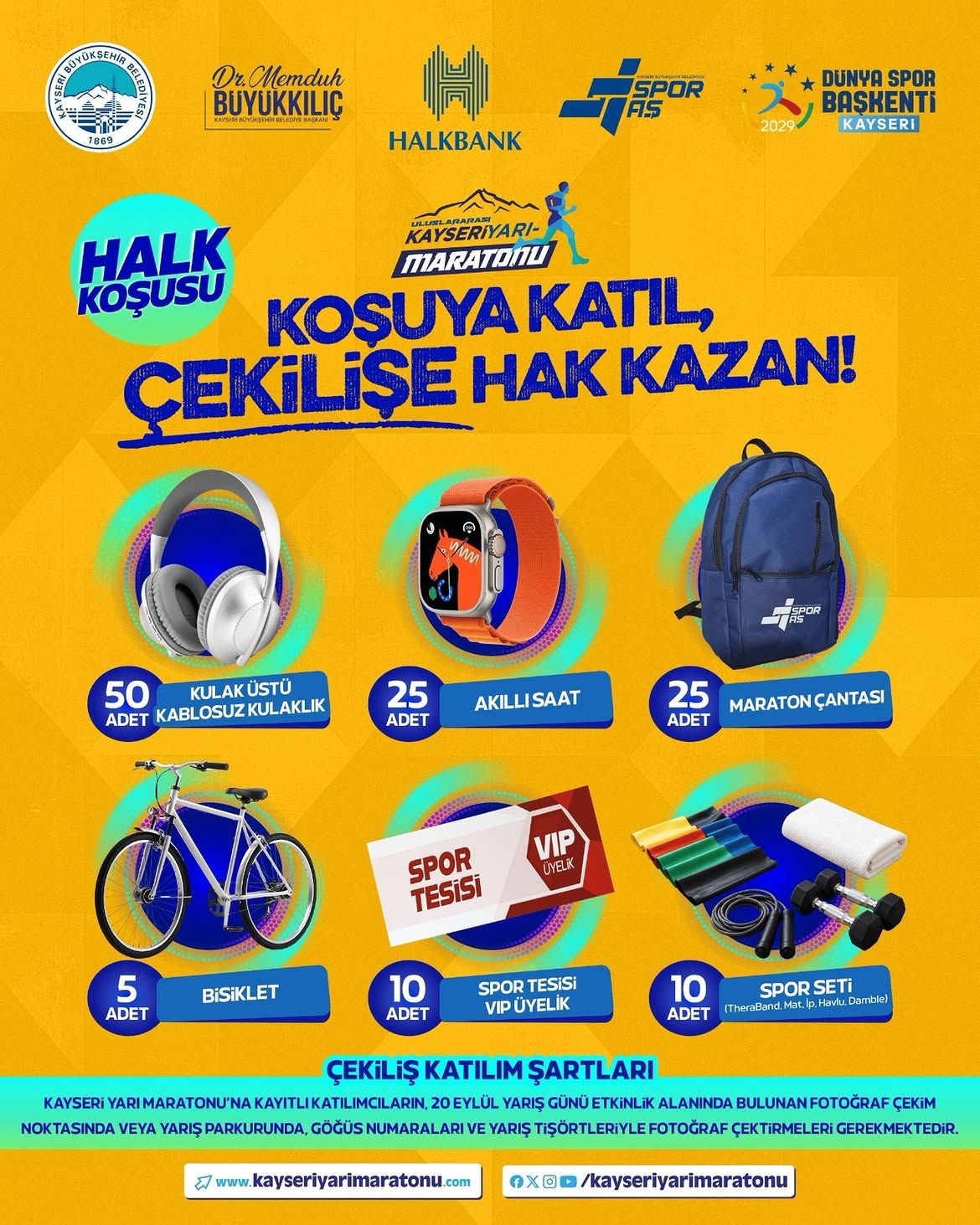 Bisikletten Akıllı Saate 125 Hediye! Kayseri Yarı Maratonu’na Ücretsiz Başvuru
